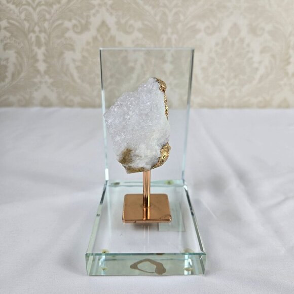 White Quartz Crystal with Rose Gold Accent On Stand Bookend Display Decoration - Picture 5 of 12